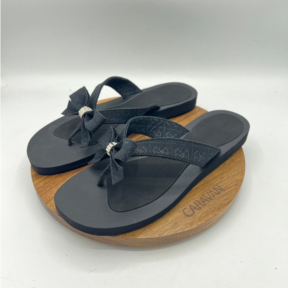 Guess Tuta Black Bow Rhinestone Thong Sandals Women's Size 9 New - Picture 4 of 9